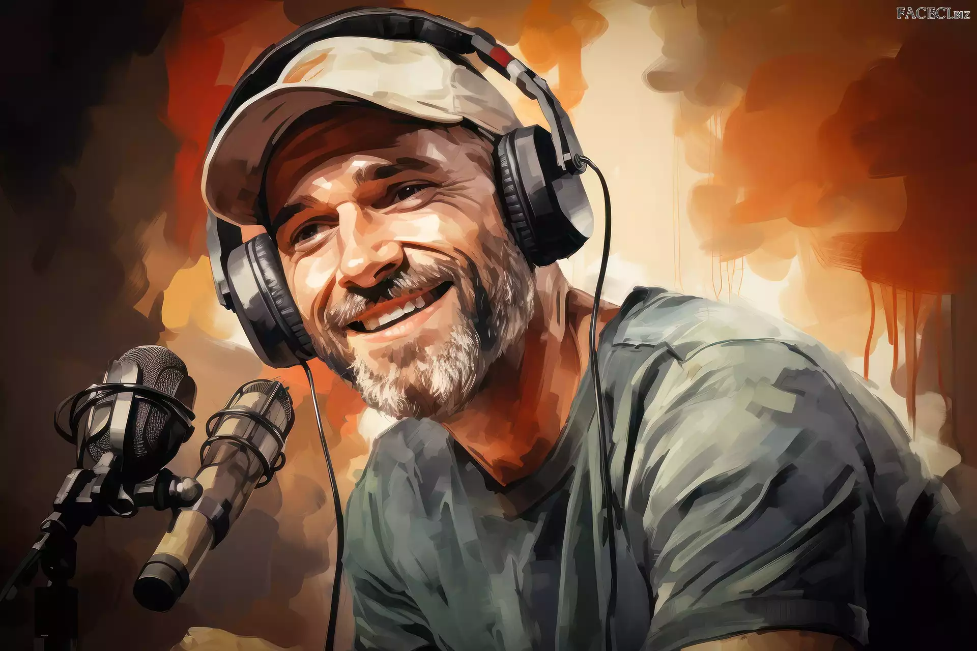 Mężczyzna, Słuchawki, Grafika, Mikrofon