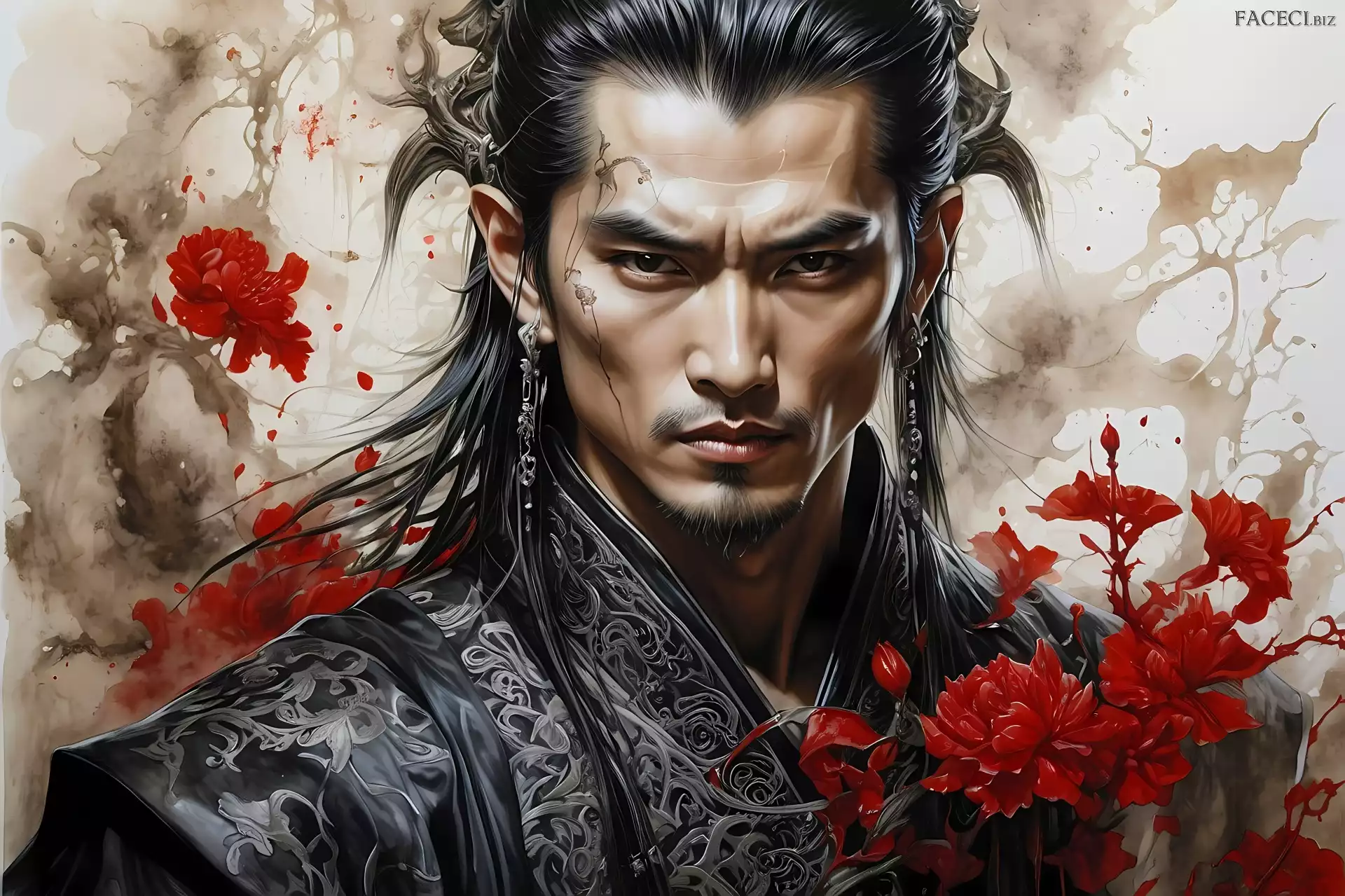 Atrament, Technika, Grafika, Azjata, Wojownik