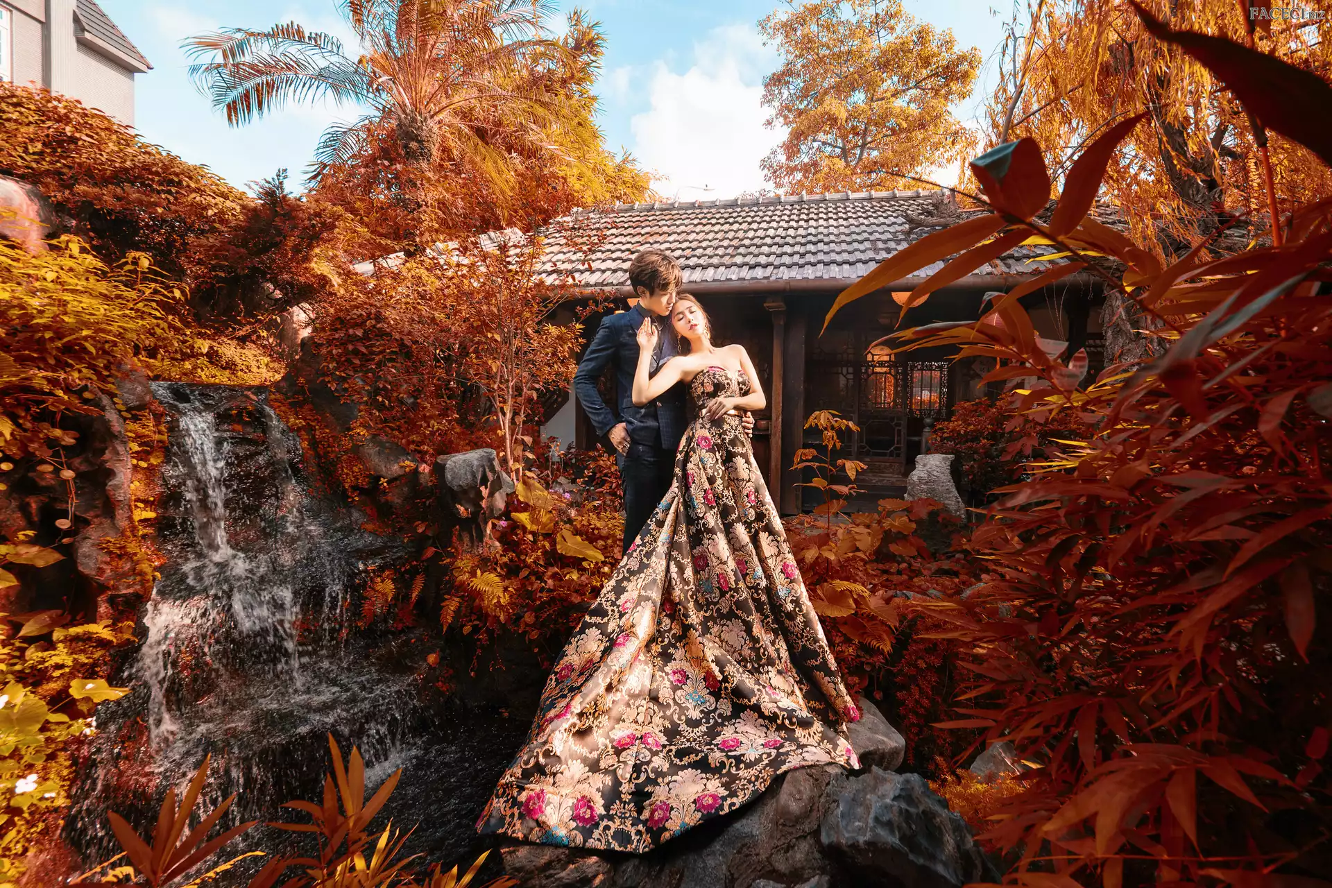 Dom, Zakochani, Kobieta, Jesień, Ogród, Para, Mężczyzna, Miłość